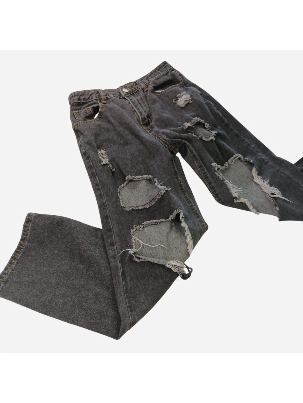 SHEIN Teen Girls Distressed Jeans Size 12-13Y Gray Acid Wash Ripped Denim Pants